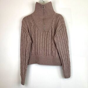 3 Quarter Zip Turtleneck Brown/Tan Sweater